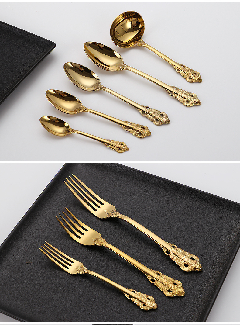Golden 304 High quality stainless steel tableware gift set cutlery knife fork soup spoon