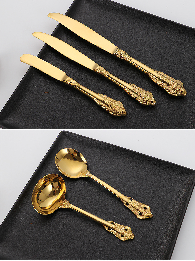 Golden 304 High quality stainless steel tableware gift set cutlery knife fork soup spoon