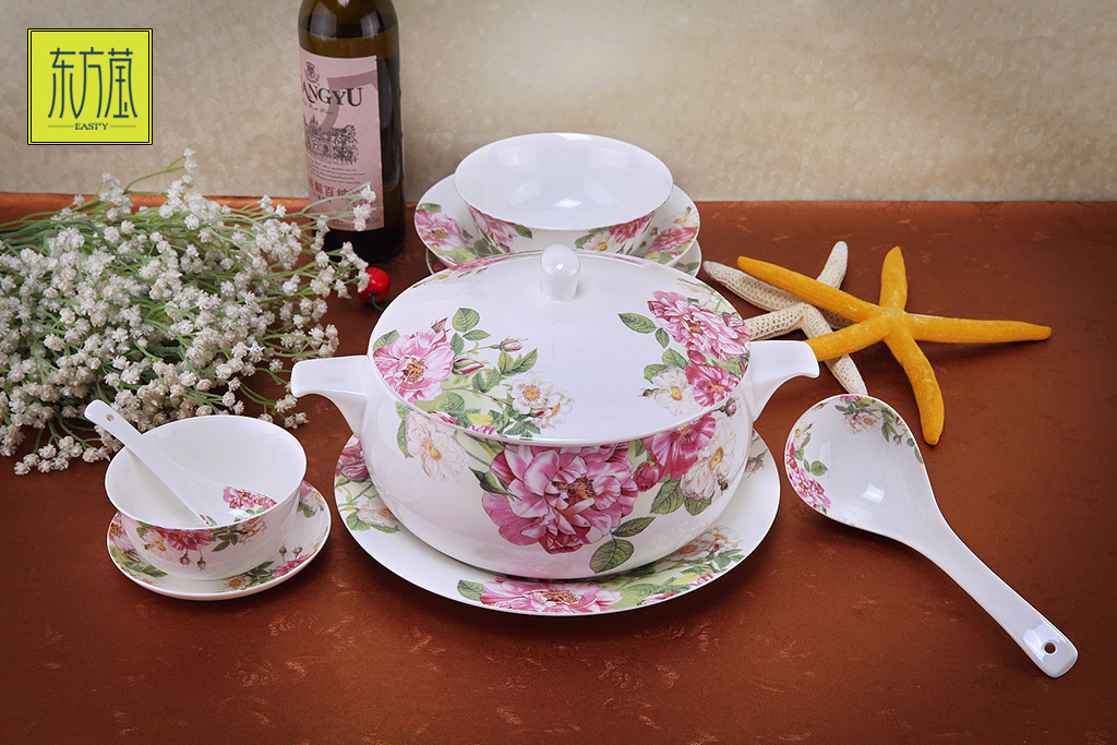 Bone China Korean Tableware Set Dishes and Bowls of Bone China Combination Set Bone China Gift Ceramic Tableware Customization