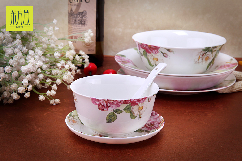 Bone China Korean Tableware Set Dishes and Bowls of Bone China Combination Set Bone China Gift Ceramic Tableware Customization Bone China Korean Tableware Set Dishes and Bowls of Bone China Combination Set Bone China Gift Ceramic Tableware Customization