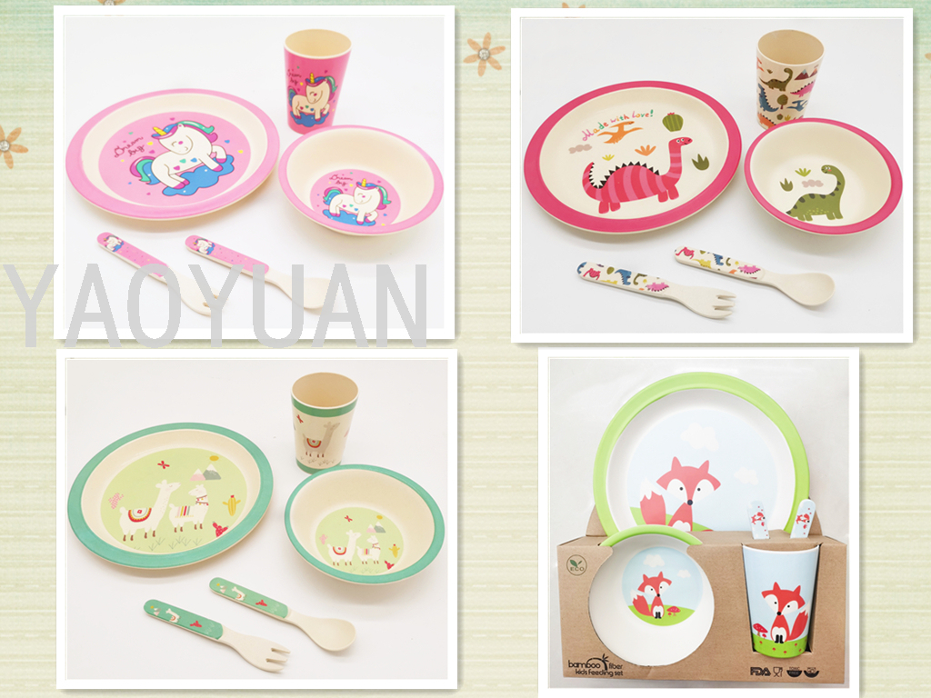 Creative Bamboo Fiber Environmental Protection Children's Tableware Cartoon round Bowl Plate Spork Cup Set Compartment Gift Gift Box Creative Bamboo Fiber Environmental Protection Children's Tableware Cartoon round Bowl Plate Spork Cup Set Compartment Gift Gift Box