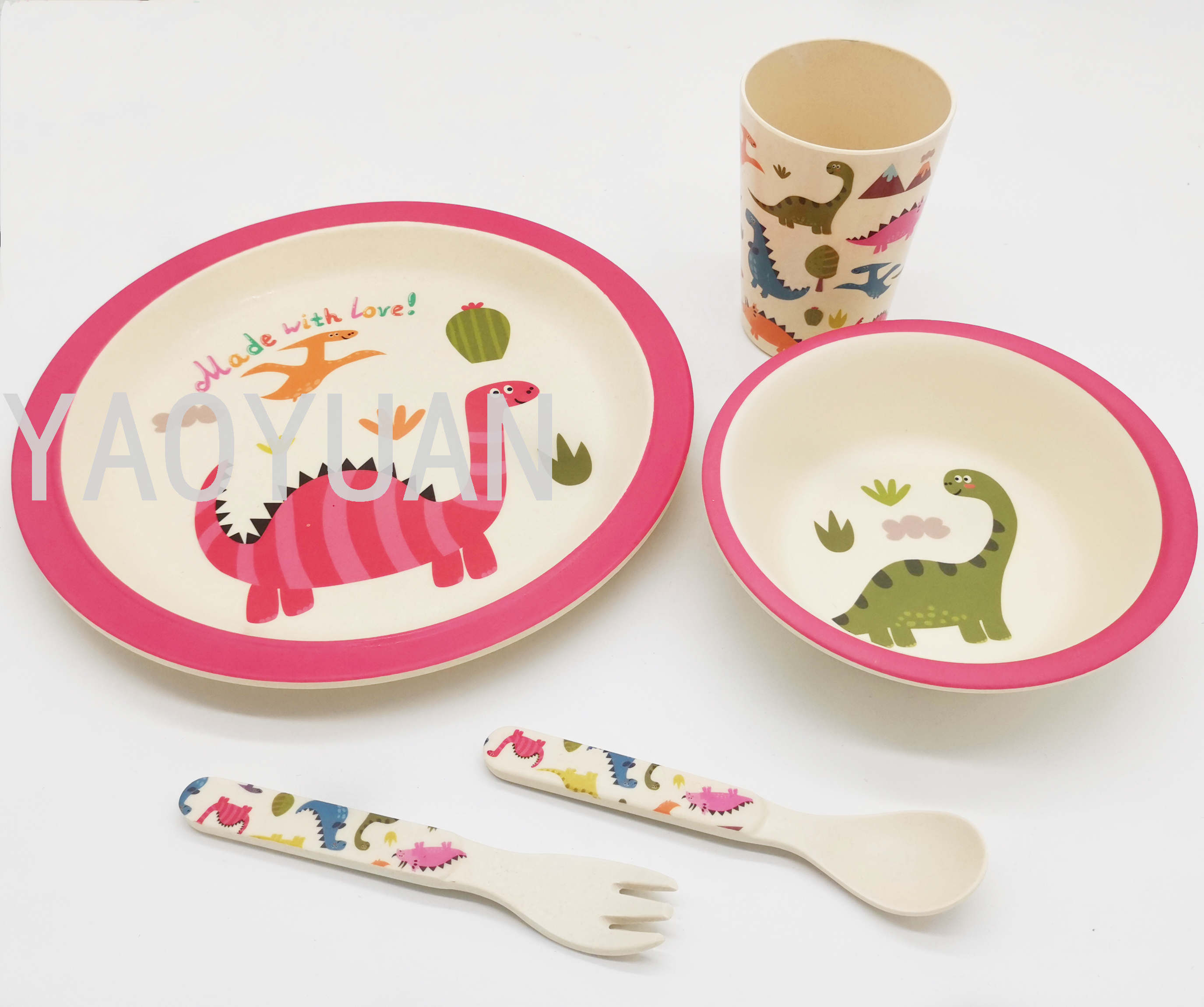 Creative Bamboo Fiber Environmental Protection Children's Tableware Cartoon round Bowl Plate Spork Cup Set Compartment Gift Gift Box Creative Bamboo Fiber Environmental Protection Children's Tableware Cartoon round Bowl Plate Spork Cup Set Compartment Gift Gift Box