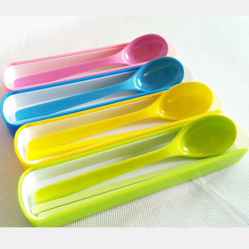 High-End A5 Melamine Portable Tableware Set Spoon Chopsticks Student Suit Candy Color Cartoon Spoon