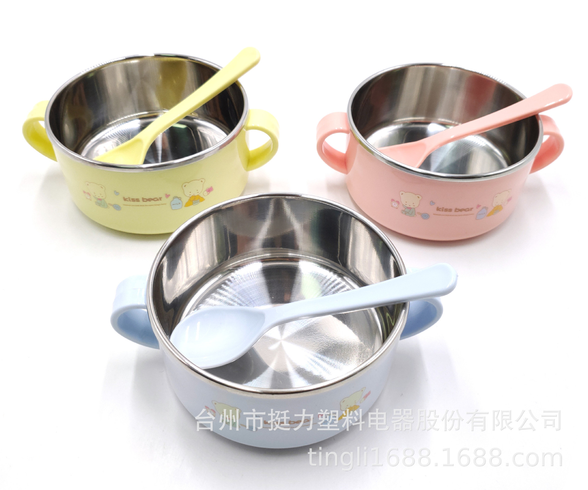 Factory Direct Double-Ear Stainless Steel Small Bowl Drop-Resistant Heat Insulation Cute Cartoon Children's Tableware with Lid with Same Color Spoon Factory Direct Double-Ear Stainless Steel Small Bowl Drop-Resistant Heat Insulation Cute Cartoon Children's Tableware with Lid with Same Color Spoon