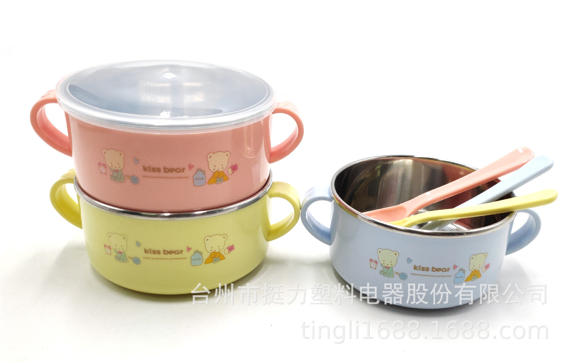 Factory Direct Double-Ear Stainless Steel Small Bowl Drop-Resistant Heat Insulation Cute Cartoon Children's Tableware with Lid with Same Color Spoon Factory Direct Double-Ear Stainless Steel Small Bowl Drop-Resistant Heat Insulation Cute Cartoon Children's Tableware with Lid with Same Color Spoon
