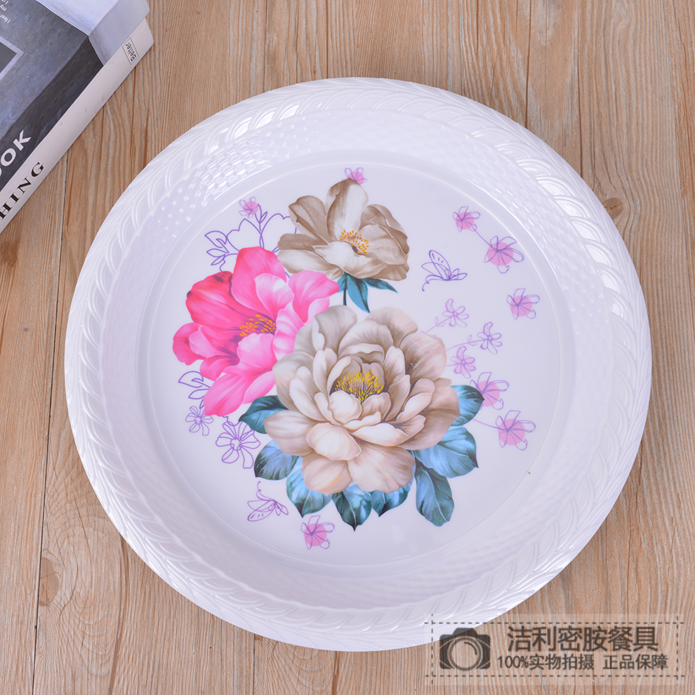Round Tea Tray Tray Household Saucers Modern Minimalist Living Room Melamine Tableware Plate Bowl Tray Imitation Porcelain Color