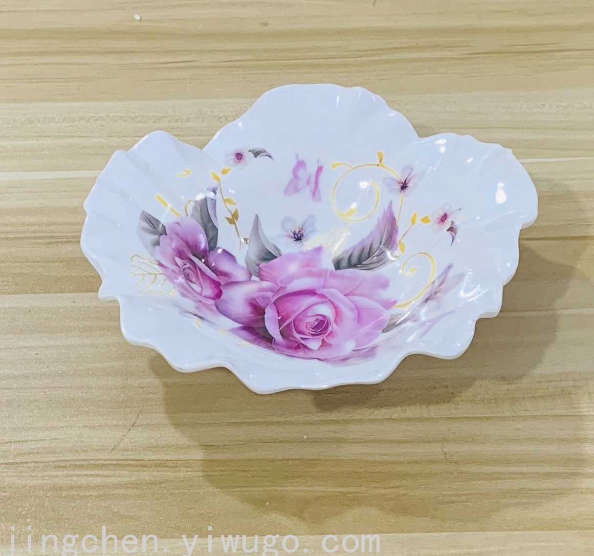 Taobao Hot Sale Color Melamine Fruit Plate Imitation Porcelain Flower-Shaped Plate round Creative Tableware Melon Seeds Peanut Candy Plate
