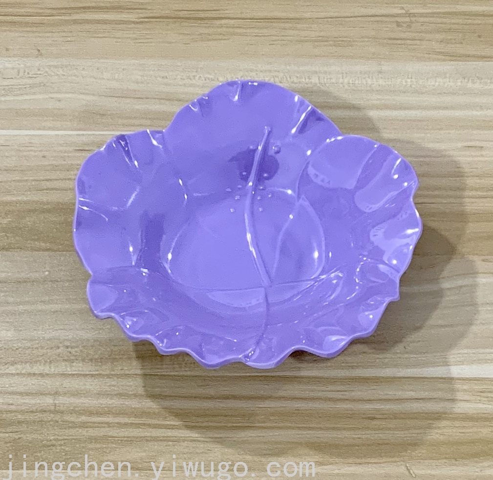 Taobao Hot Sale Color Melamine Fruit Plate Imitation Porcelain Flower-Shaped Plate round Creative Tableware Melon Seeds Peanut Candy Plate