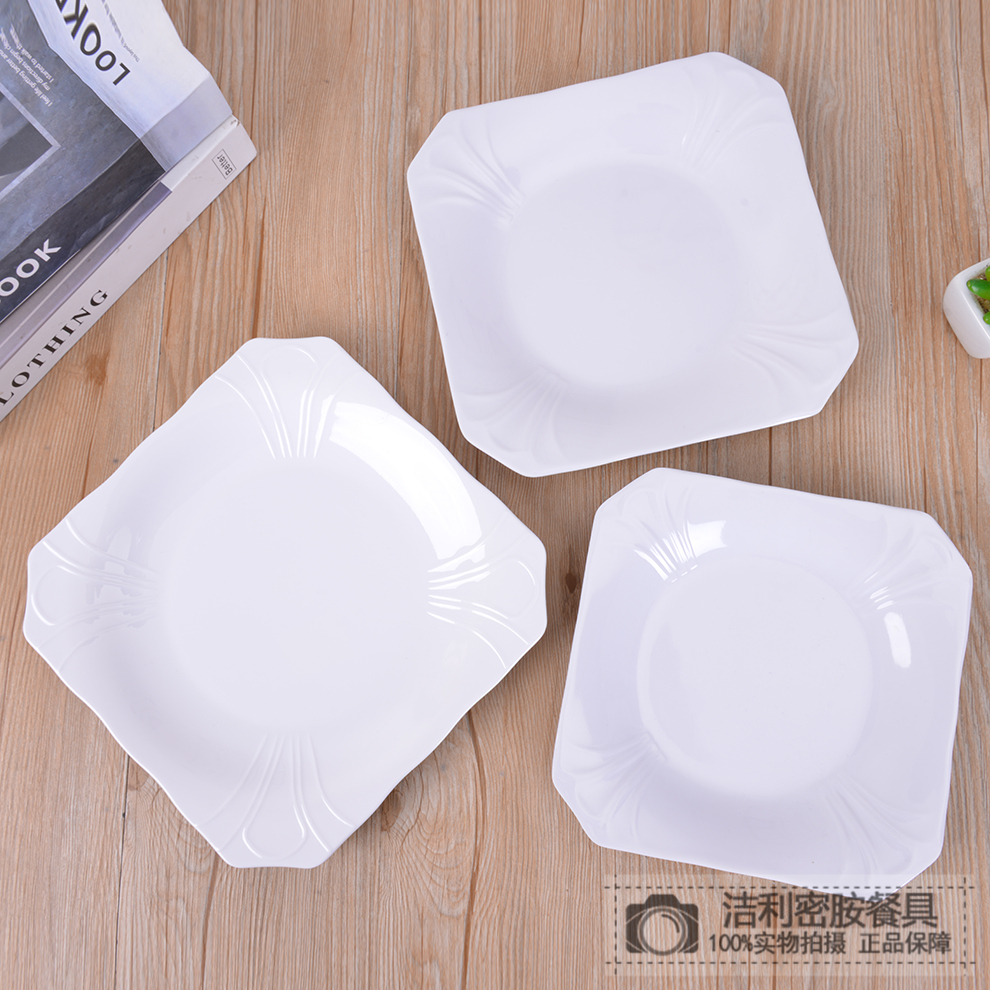 White Melamine Tableware Cut Angle Square Plate Creative Thickening Plate Dish Hotel Restaurant Western Buffet Plate