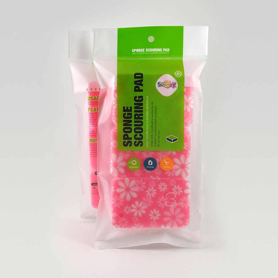 "Sunday" sponge scouring pad 3-Pack print heat resistant kitchen washing the dishes clean