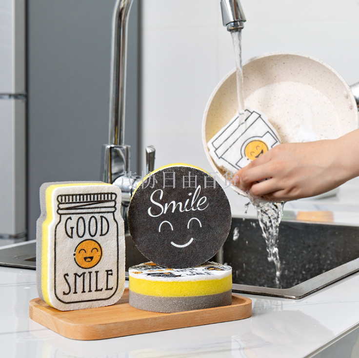 4 pieces installed brush sponge wipe ceramic tile kitchen sponge wipe clean cloth decontamination non-stick oil wash pot 