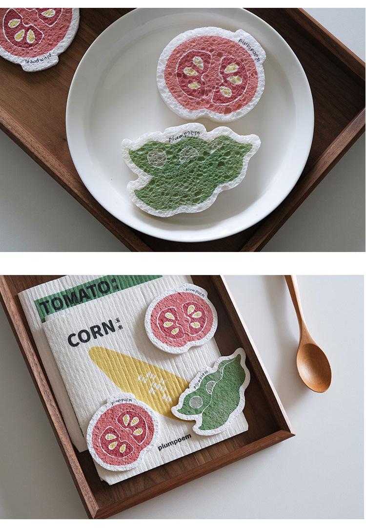 2021 Hot Sale Kitchen Compressed Wood Pulp Cotton Clean Dishcloth Printing Sponge Water-Absorbing Quick-Drying Cleaning Brush Wood Pulp Sponge
