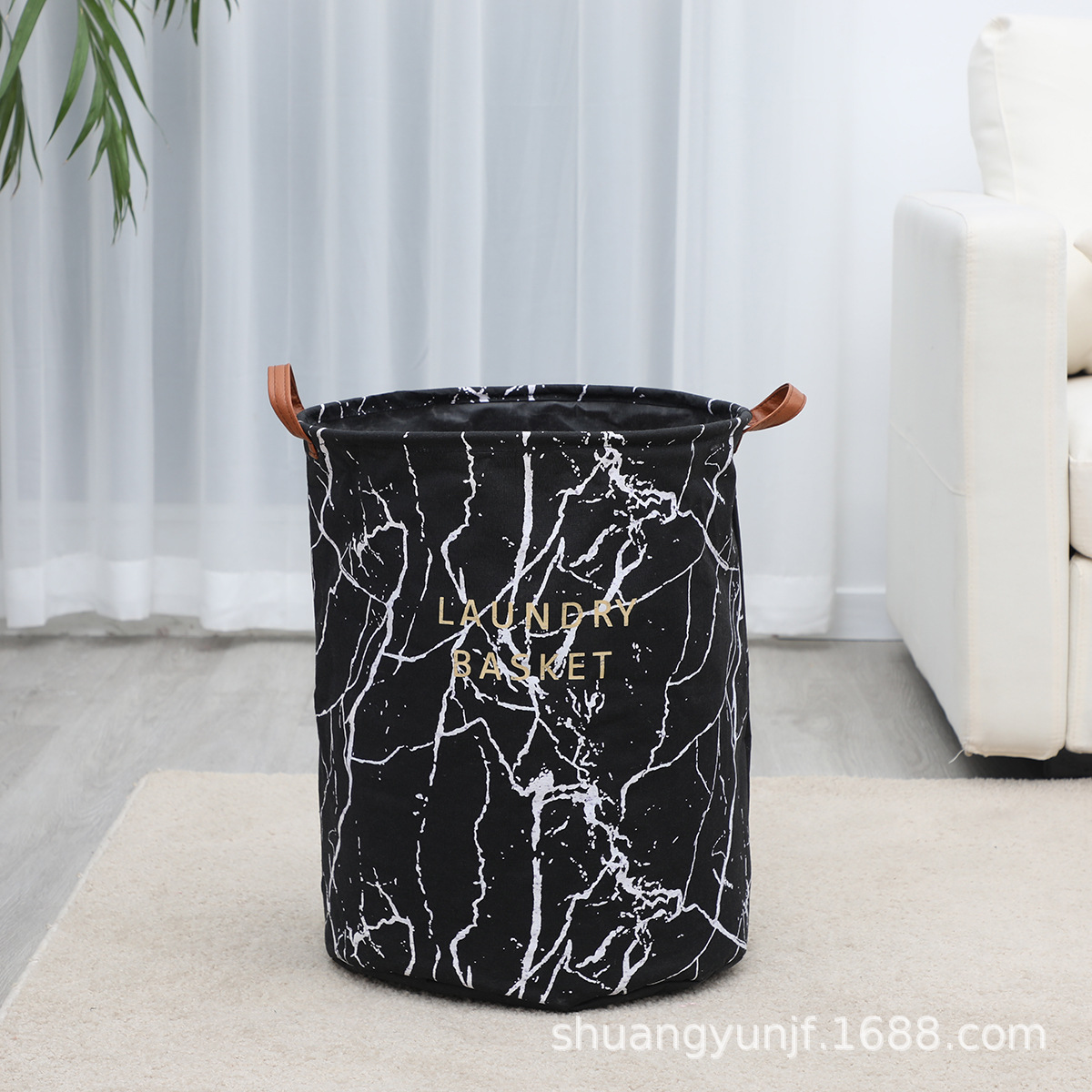 Popular Nordic Style Cotton Linen Fabric Waterproof Large Laundry Basket Marble Custom Amazon Laundry Baskets Storage Bucket