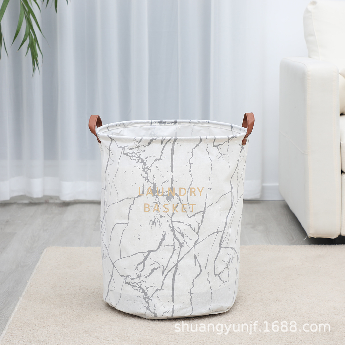 Popular Nordic Style Cotton Linen Fabric Waterproof Large Laundry Basket Marble Custom Amazon Laundry Baskets Storage Bucket