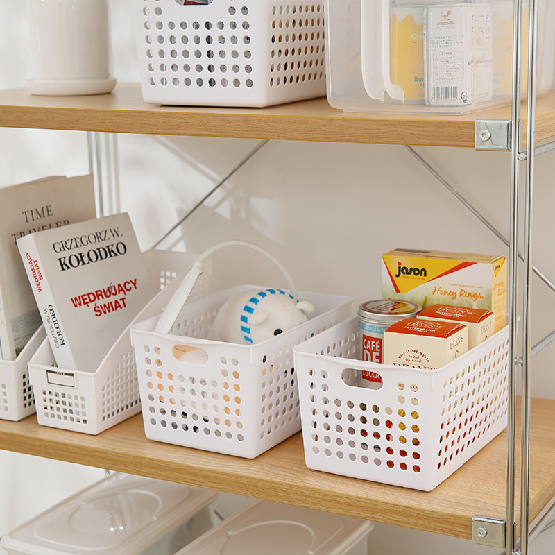 Organize and store baskets, plastic, bathroom, toilet, storage basket, table top, storage basket, white and green