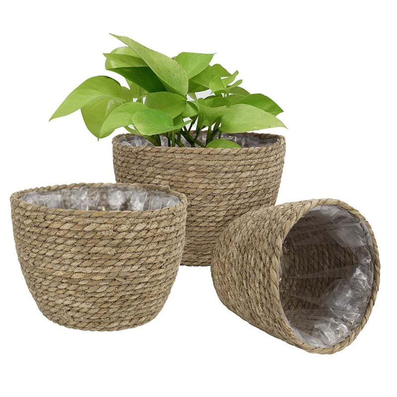 Straw Baskets Flower Bonsai Greenery Storage Basket shou na kuang Rattan and Bamboo Weaving Woven Flower Basket