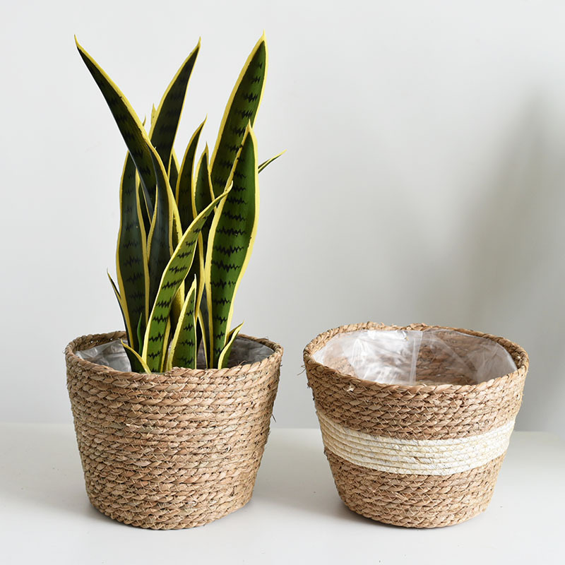 Straw Baskets Flower Bonsai Greenery Storage Basket shou na kuang Rattan and Bamboo Weaving Woven Flower Basket