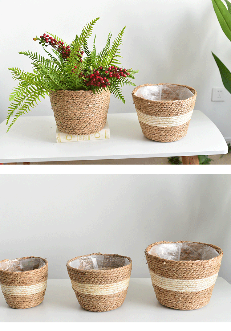 Straw Baskets Flower Bonsai Greenery Storage Basket shou na kuang Rattan and Bamboo Weaving Woven Flower Basket