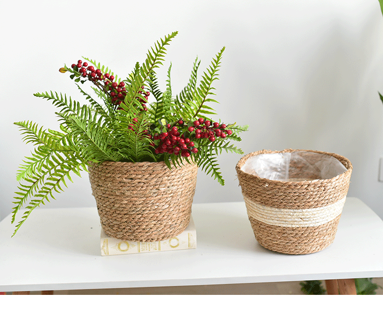 Straw Baskets Flower Bonsai Greenery Storage Basket shou na kuang Rattan and Bamboo Weaving Woven Flower Basket