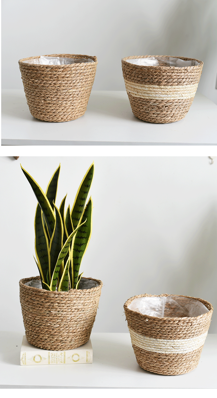 Straw Baskets Flower Bonsai Greenery Storage Basket shou na kuang Rattan and Bamboo Weaving Woven Flower Basket