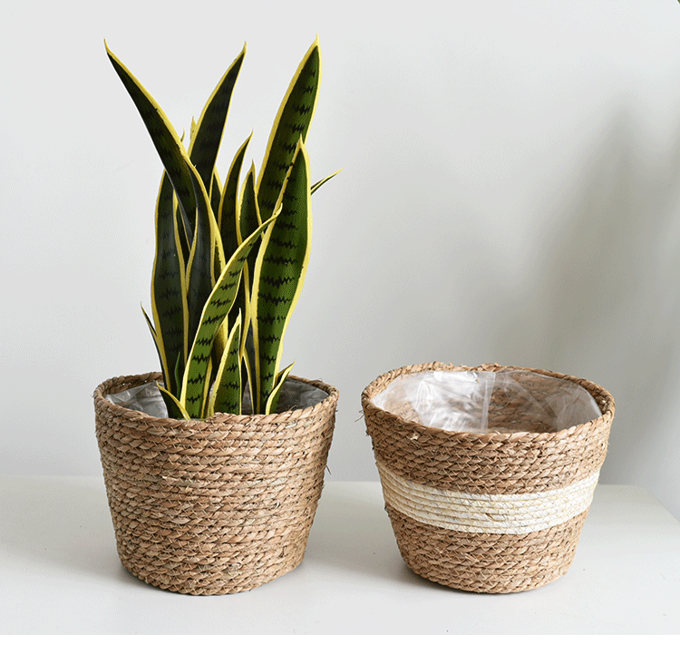Straw Baskets Flower Bonsai Greenery Storage Basket shou na kuang Rattan and Bamboo Weaving Woven Flower Basket