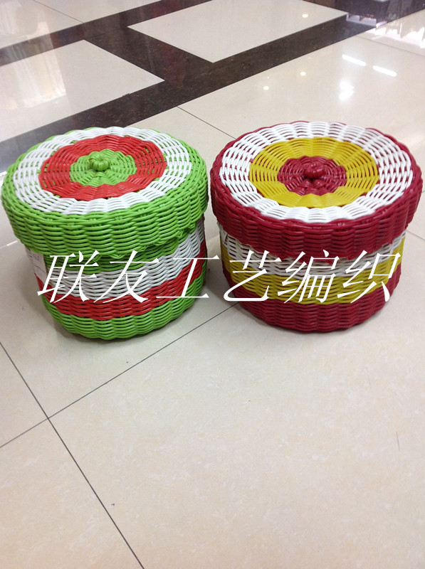 PP plastic pipes woven crafts three-set with lid basket woven baskets storage baskets handmade PP plastic pipes woven crafts three-set with lid basket woven baskets storage baskets handmade