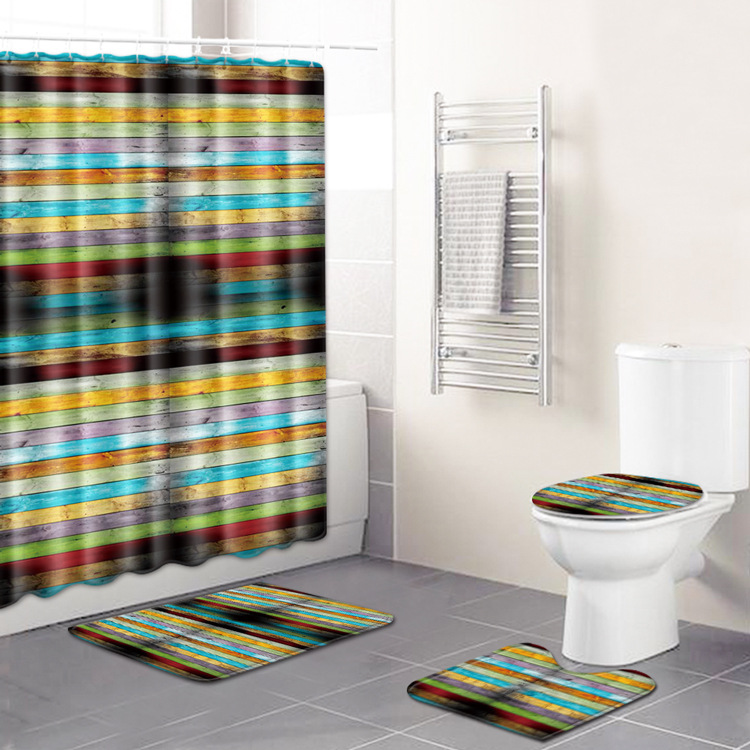 Factory Direct Sales European and American Retro Bathroom Four-Piece Waterproof Shower Curtain Bedroom Carpet Floor Mat Non-Slip Mat Cross-Border Hot Selling Factory Direct Sales European and American Retro Bathroom Four-Piece Waterproof Shower Curtain Bedroom Carpet Floor Mat Non-Slip Mat Cross-Border Hot Selling