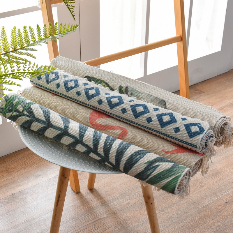 Cross-Border Ins Nordic Carpet Living Room Modern Minimalist Bedroom Bedside Tassel Cotton Braided Floor Mat Machine Washable