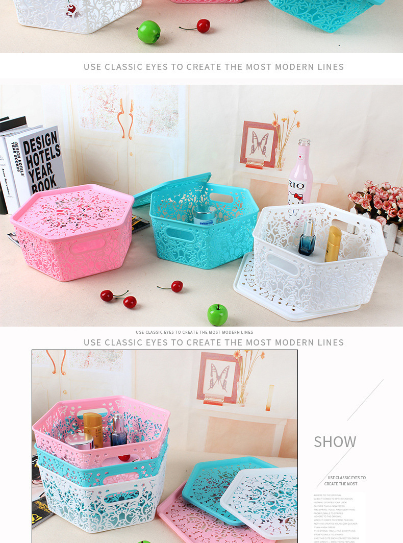 New shelves fashion creative carved hollow plastic hexagon cover storage Baskets New shelves fashion creative carved hollow plastic hexagon cover storage Baskets