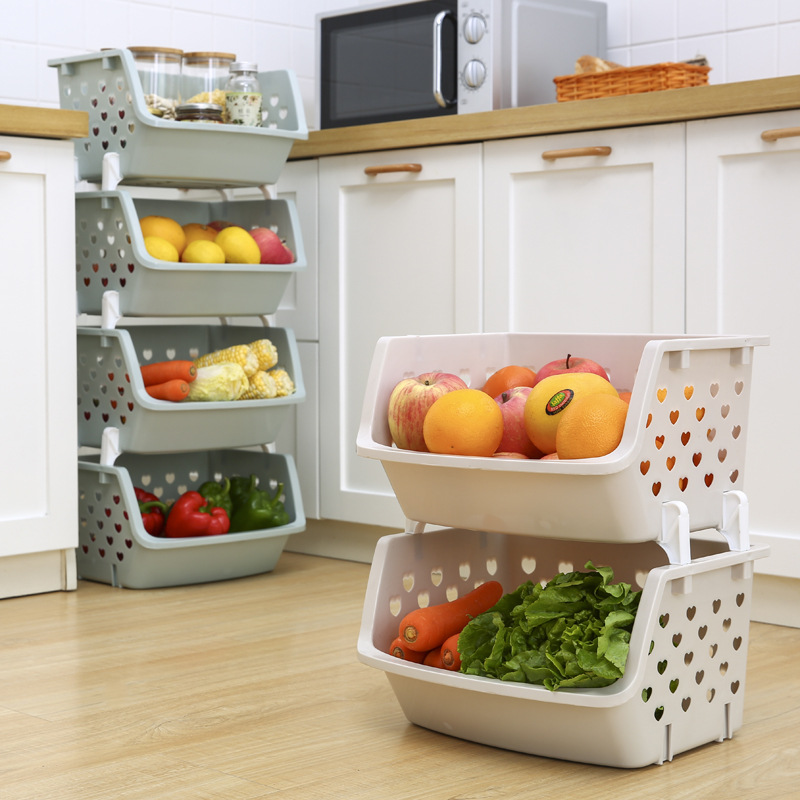 Multi-purpose Stackable PP Plastic Storage Baskets Bins for Vegetables Fruits Snacks Bottles Toys Toiletries 