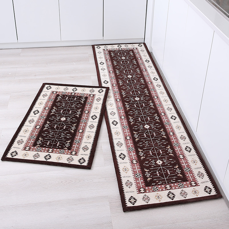 New Jacquard Floor Mat Carpet Kitchen Stain-Resistant and Oil-Proof Floor Mat Set Retro European Non-Slip Carpet Wholesale