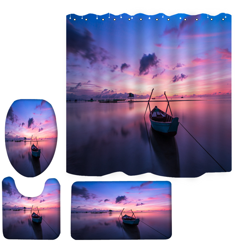Printed Mat Shower Curtain Non-Slip Cold-Proof Carpet Waterproof Mildew-Proof Polyester Shower Curtain Four-Piece Set Xi Christmas Hanging Decoration Printed Mat Shower Curtain Non-Slip Cold-Proof Carpet Waterproof Mildew-Proof Polyester Shower Curtain Four-Piece Set Xi Christmas Hanging Decoration