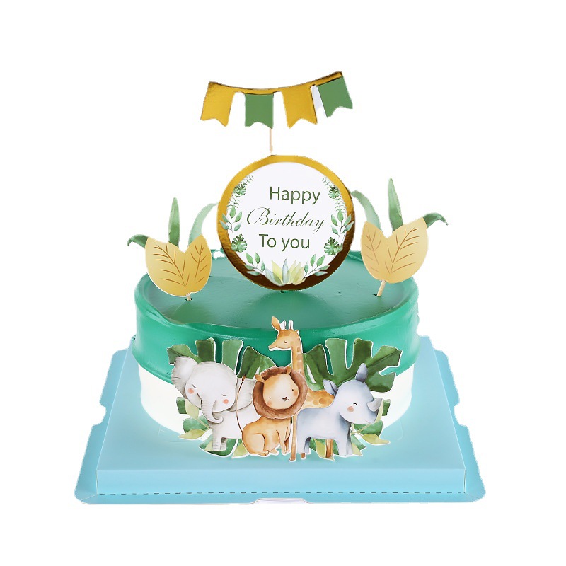 Forest Animal Cake Decoration Dessert Table Paper Cup Cake Insert Card Inserts Elephant Lion Birthday Cake Plug-in