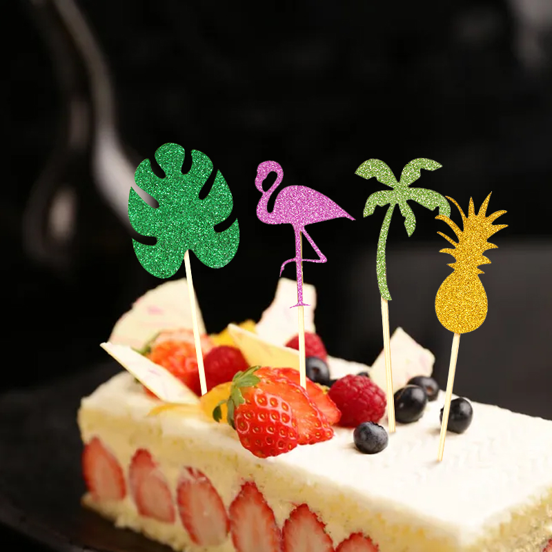 Hawaiian Decoration Dining Table Decorations Al OHA Pineapple Coconut Flamingo Monstera Cake Inserting Card