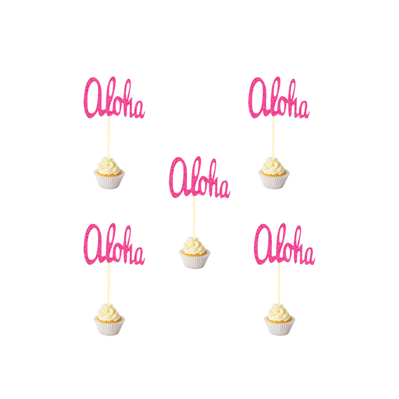 Hawaiian Decoration Dining Table Decorations Al OHA Pineapple Coconut Flamingo Monstera Cake Inserting Card