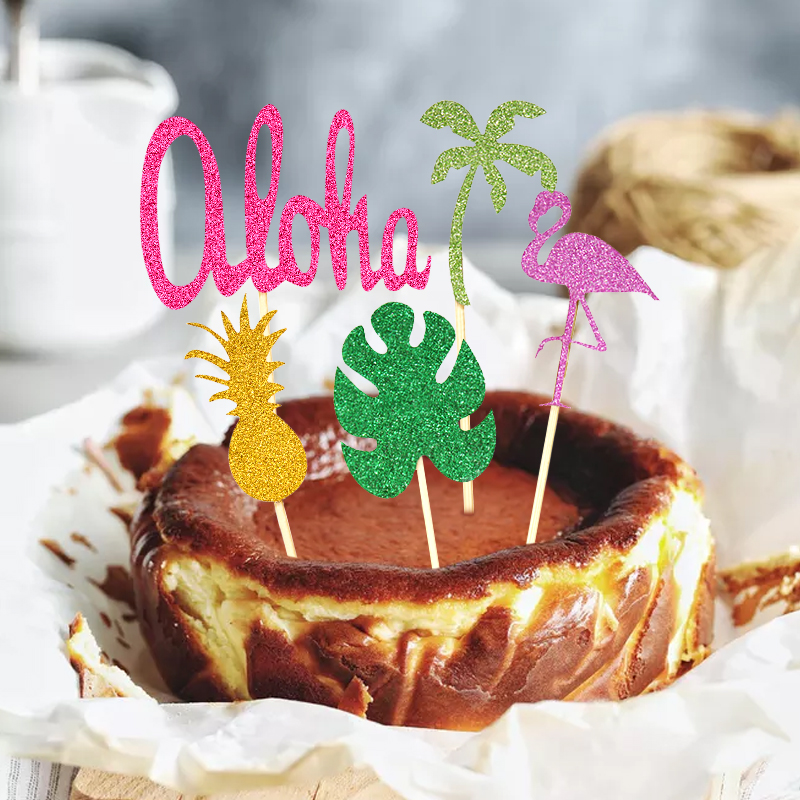 Hawaiian Decoration Dining Table Decorations Al OHA Pineapple Coconut Flamingo Monstera Cake Inserting Card