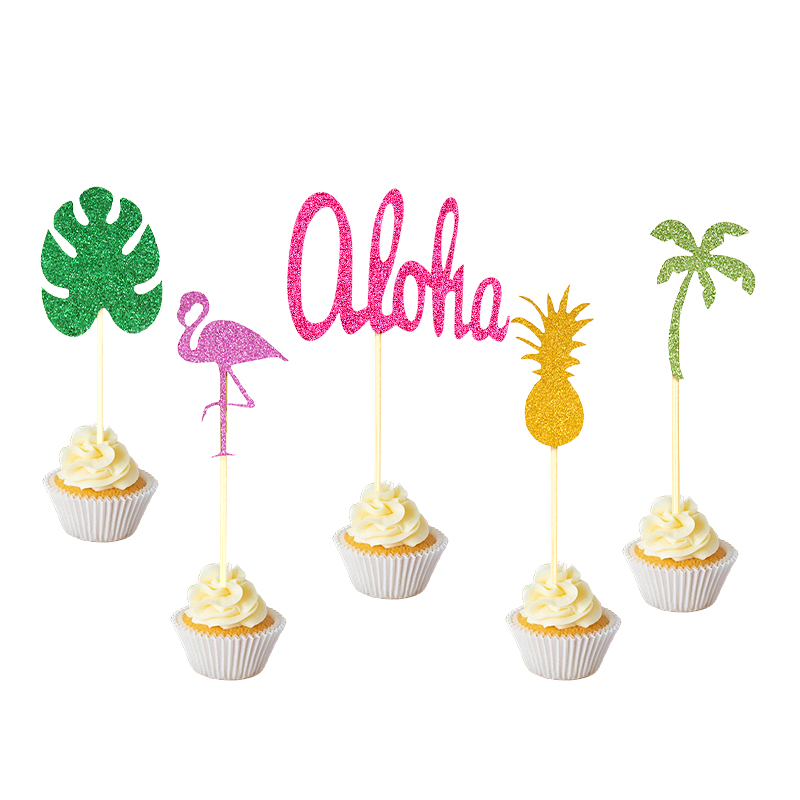 Hawaiian Decoration Dining Table Decorations Al OHA Pineapple Coconut Flamingo Monstera Cake Inserting Card