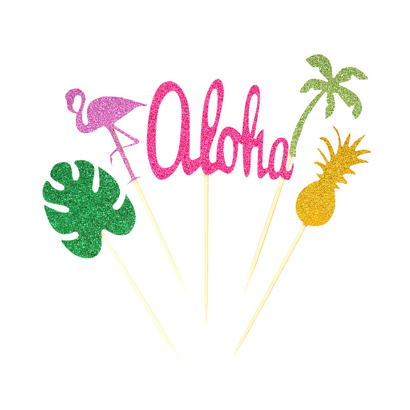 Hawaiian Decoration Dining Table Decorations Al OHA Pineapple Coconut Flamingo Monstera Cake Inserting Card