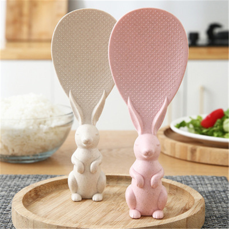Creative Wheat Straw Meal Spoon Cute Bunny Three-Dimensional Rice Spoon Non-Stick Rice Household High Temperature Resistant Scoop Ladel