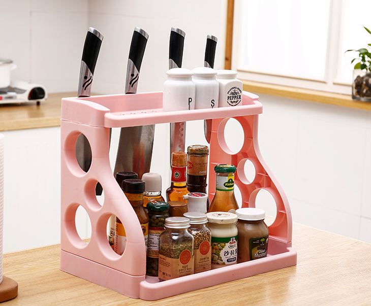 Kitchen Storage Rack Seasoning Bottle Storage Rack Seasoning Rack Knife Sundries Two-Layer Storage Shelves Table Two-Layer Finishing Rack