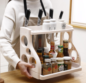 Kitchen Storage Rack Seasoning Bottle Storage Rack Seasoning Rack Knife Sundries Two-Layer Storage Shelves Table Two-Layer Finishing Rack