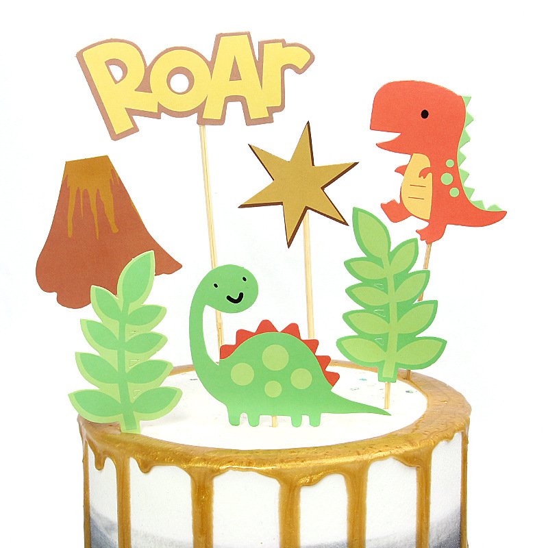 Factory Direct Sales Copyright Children&#039;s Cartoon Birthday Cake Decoration Card Little Dinosaur Dessert Table Situation Cake Inserts