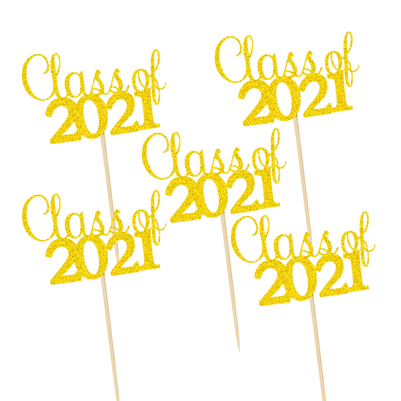 Graduation Party Dining-Table Decoration Gold Silver Blue Red Class of 2021 Cake Inserting Card
