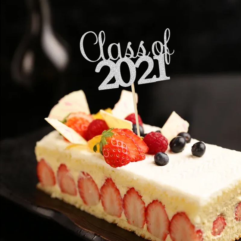 Graduation Party Dining-Table Decoration Gold Silver Blue Red Class of 2021 Cake Inserting Card