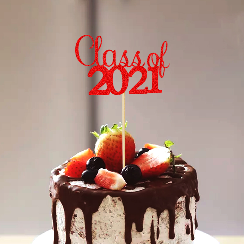 Graduation Party Dining-Table Decoration Gold Silver Blue Red Class of 2021 Cake Inserting Card