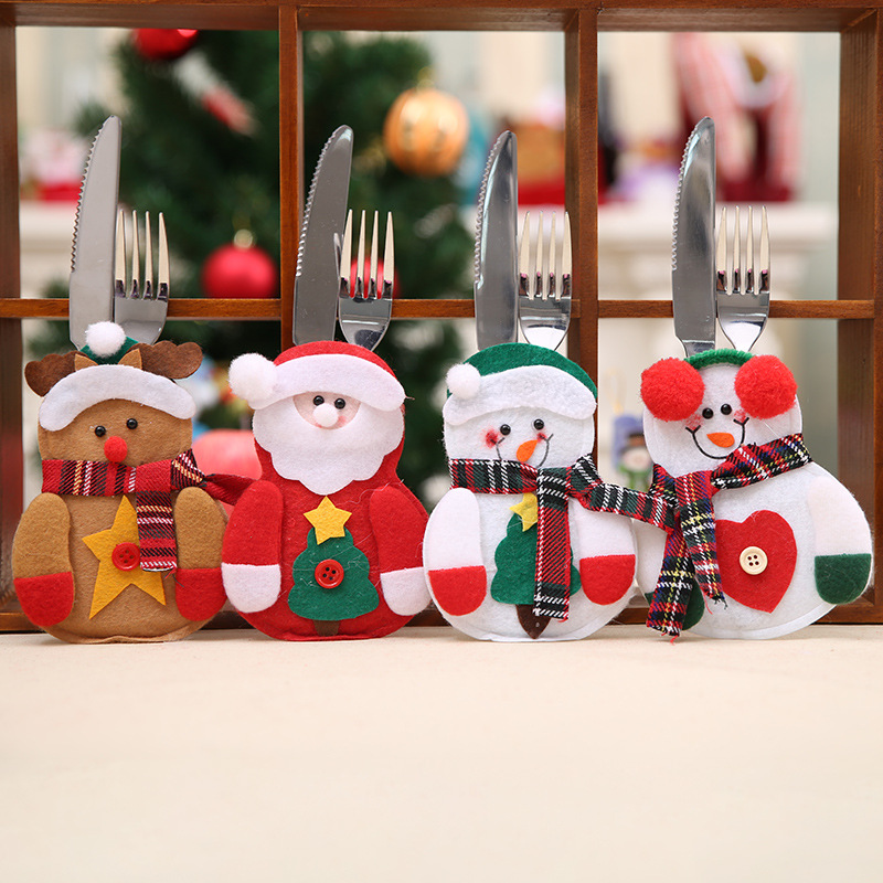 Mmmm Christmas Decoration Supplies Christmas Dining-Table Decoration Christmas Tableware Set Santa Claus Knife and Fork Set Batch