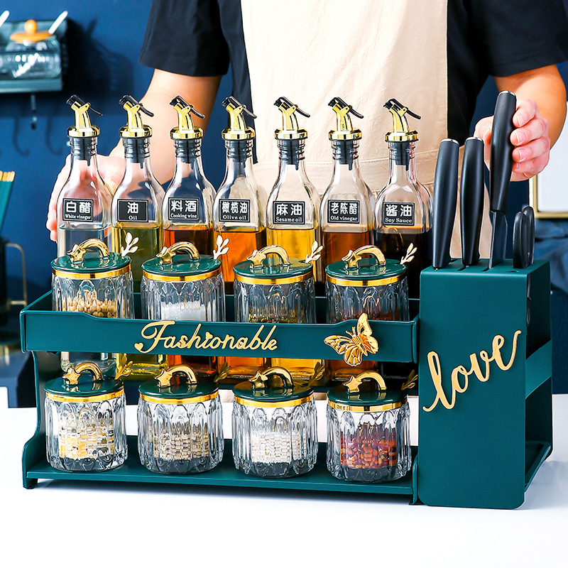 Light Luxury Kitchen Supplies Seasoning Product Storage Rack Household Table Multi-Functional Knife Rack Storage Rack Seasoning Rack Complete Collection