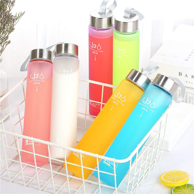 H2O Frosted Transparent Plastic Cup Sports Couple Water Cup Fashion Stick Cup Lanyard Cup Scented Tea Cup Wholesale