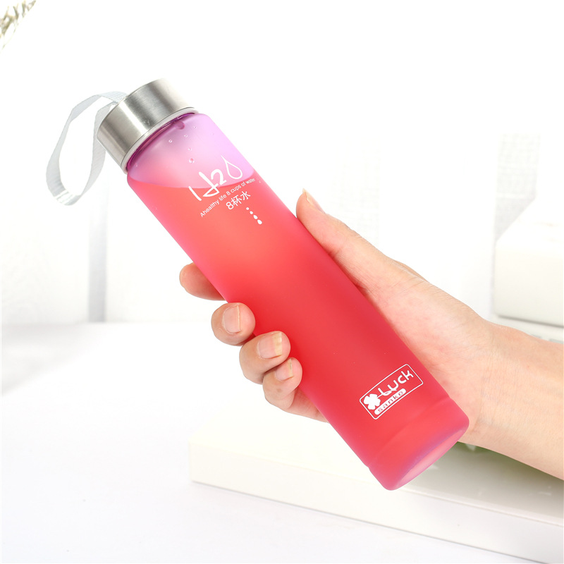 H2O Frosted Transparent Plastic Cup Sports Couple Water Cup Fashion Stick Cup Lanyard Cup Scented Tea Cup Wholesale