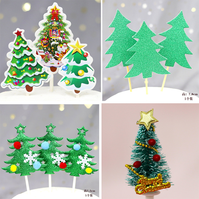 Christmas Tree Cake Decoration Card Theme Baking Decoration Dessert Table Flag Card Cedar Christmas Cake Inserting Card